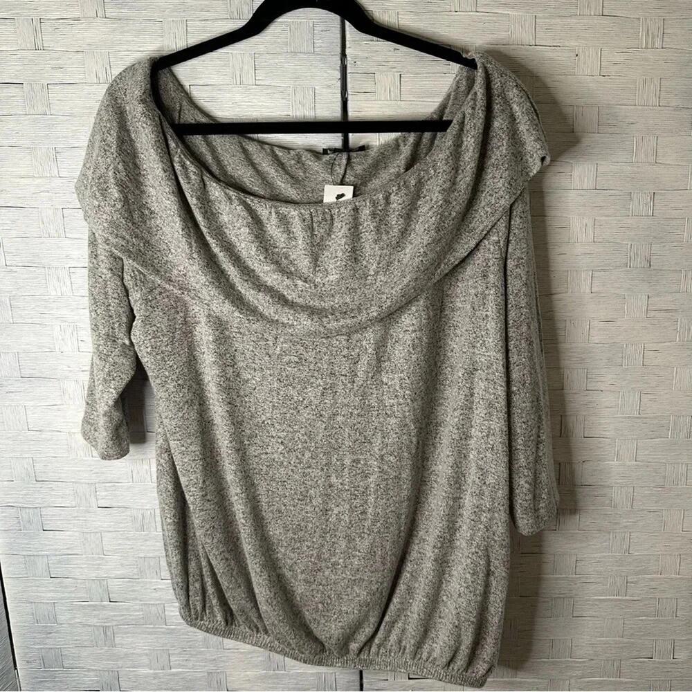 Lane Bryant women's off the‎ shoulder sweater light gray soft cozycore plus size